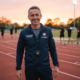 Portrait d'un entraîneur d'athlétisme sur une piste