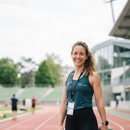 Portrait d'une kinésithérapeute du sport dans un stade